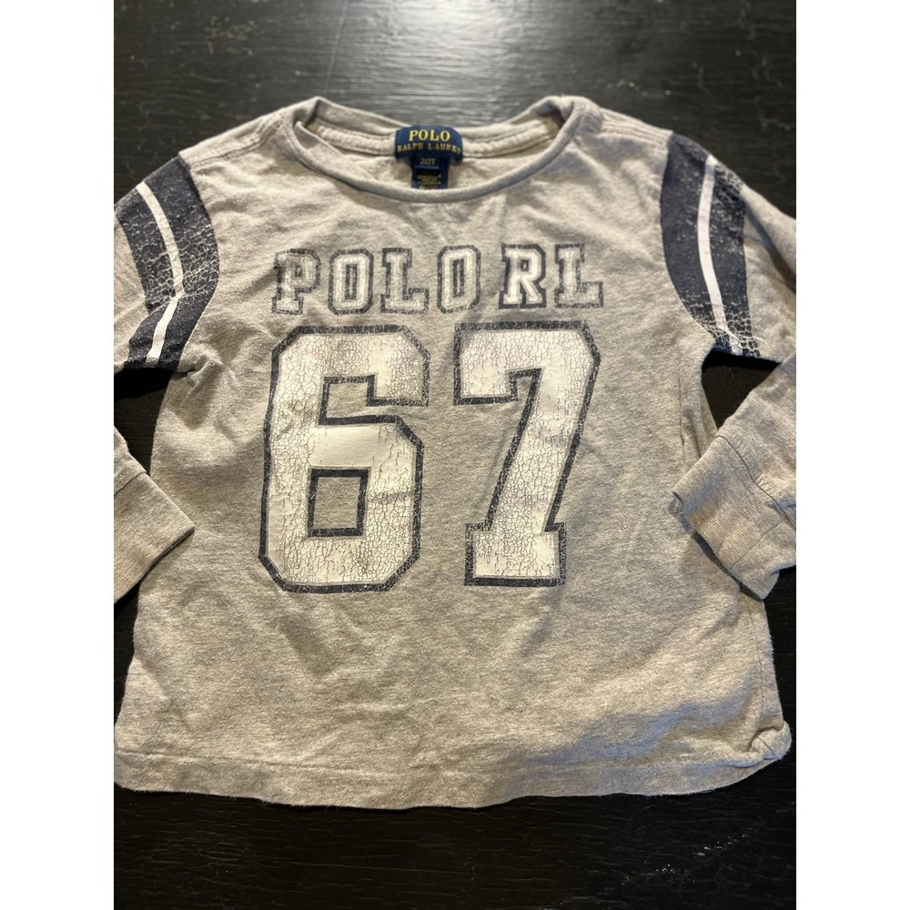 Kids Polo Ralph Lauren Gray Long Sleeve Graphic‎ T Shirt Size 2T